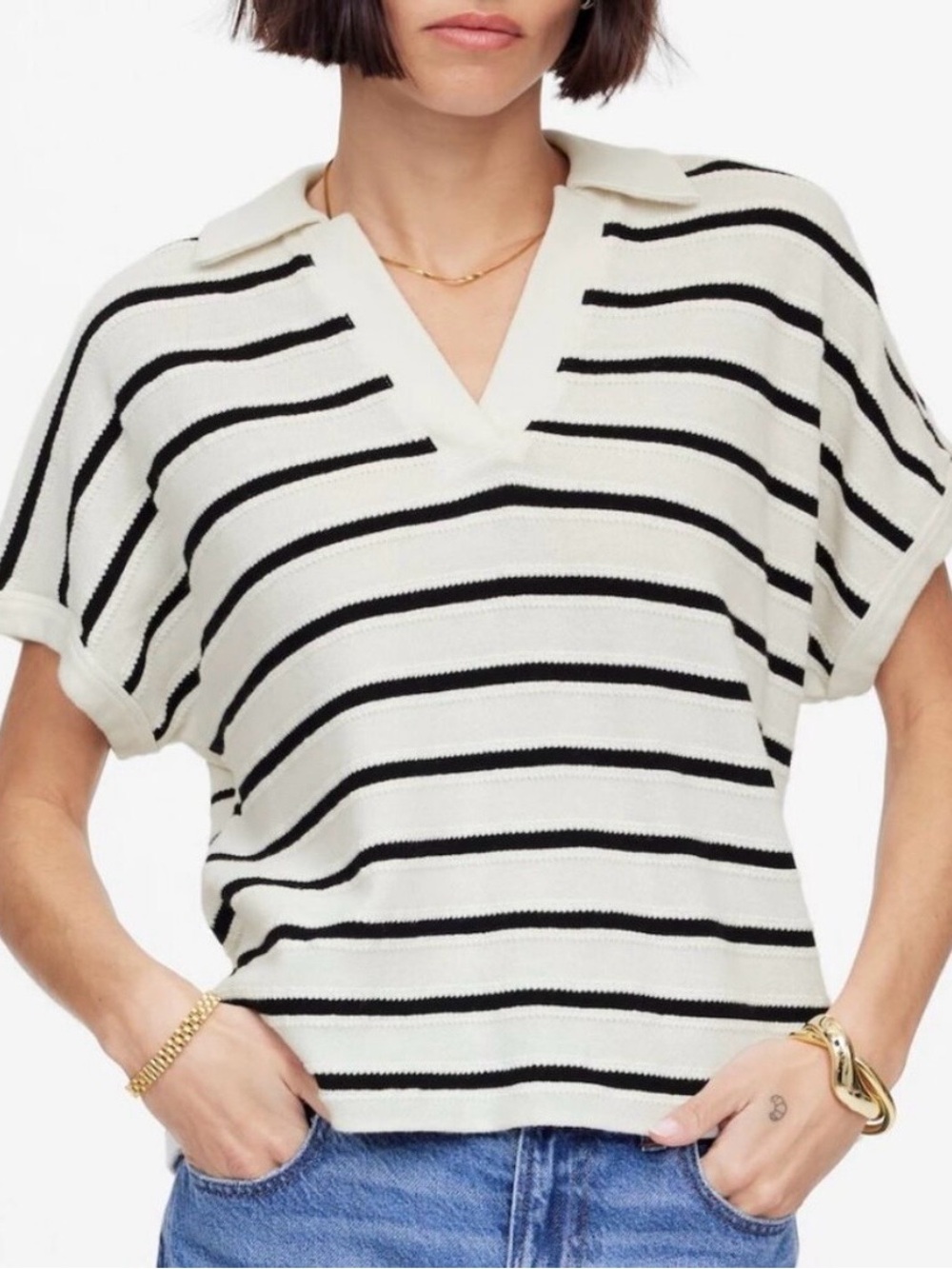 Madewell  v-neck  relaxed polo shirt size M